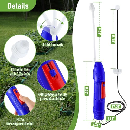 Qualirey Battery Powered Sprayer Wand, 38mm Cap for 1 Gallon Jugs | Electric Spray Nozzle with Hose and Holster, for Weed Killer, Pest Control and Garden Treatments