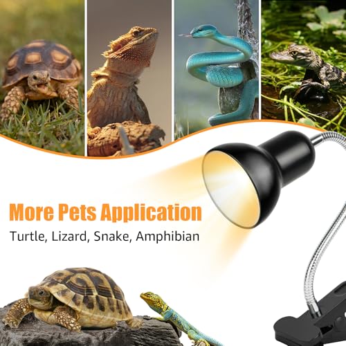 Reptile Heat Lamp UVA/UVB Light with Stepless Dimming, 360 Rotatable Gooseneck Clip-On Heating Lamp for Turtle Tank Bearded Dragon Snake Lizard Tortoise Hermit Crab Includes 25W and 50W Bulbs (Large) - size: Large