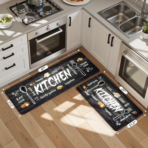 KIMODE Kitchen Mats,Grey Anti Fatigue Kitchen Rugs Sets of 2 Home RV Decor | Non Slip Waterproof Farmhouse Kitchen Floor Mats,Cushioned Comfort Standing Mat for Laundry,Sink,Desk,Bathroom - color: Kitchen/Grey, size: 17.3" x 47"+17.3" x 29"--0.47 inches