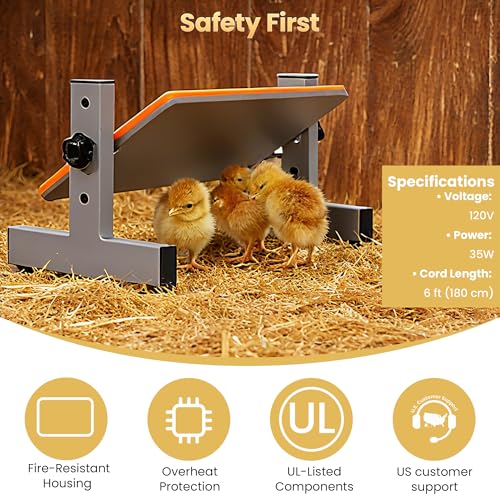 Smart Chick Brooder Heater with Digital Temp & Timer, Adjustable Height & Angle, Radiant Chicken Coop Heater for Winter, Rapid-Heating Plate for Ducklings, Quail, 35W, 13"x8" for 15 Chicks