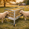 2‑in‑1 Hay Feeder for Goats, Galvanized Steel Heavy‑Duty Mobile Cart, Rust‑Proof Goat Trough Feeder with Large Capacity, Ideal Sheep Feeder for Goats, Sheep, Horses & Farm Livestock