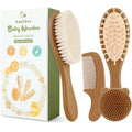 Yoofoss 4 Piece Baby Hair Brush and Comb Set, Wooden Baby Hair Brush with Natural Ultra Soft Goat Hair, Baby Comb Set for Boy, Girl - Walnut - color: Walnut