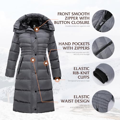 IKAZZ Women's Winter Coats, Thickened Warm Insulated Vegan Down Long Parka Jacket with Hood - color: Gray, size: X-Small