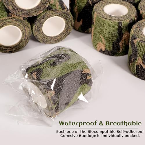 24 Rolls Elastic Self Adhesive Bandage Wrap 2 inch, Breathable Non Woven Cohesive Bandage, Vet Wrap for Dogs, Ankle Sprains Swelling Tape, Sports Athletic Tape (Jungle Camo) - color: Jungle Camo