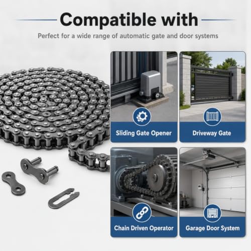 Tandefio #41 20 ft Roller Chain with 2 Links for Driven Slide Gate Operator and More, Interchangeable for Chain Driven Slide gate Opener Conveyor System, Corrosion Resistant