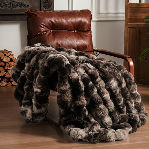 BENVWE Fluffy Faux Fur Throw Blanket for Couch, Soft Plush Thick Cozy Fuzzy Luxury Minky Bubble Blanket for Home Living Room Decor Gift for Women, Tie-dye Coffee, 50" x 60", 1100GSM - color: Tie-dye Coffee, size: Throw(50" x 60")
