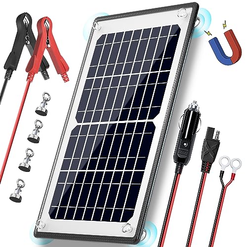 POWOXI 10W Magneti Solar Battery Charger 12V Trickle Charger Maintainer | Strong Magnetic Mount | Easy Installation | Battery Protection System | Waterproof Design | Durable Tempered Glass Panel - size: Magnetic-10W