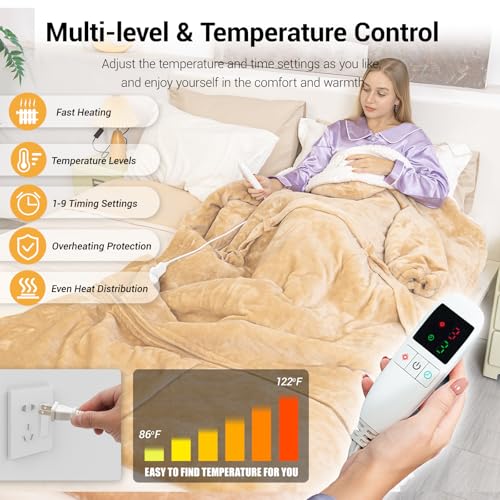 Electric Snuggle Blanket Wearable Heating Blanket with Removable FootPocket,Heated Robe for Women Heated Blanket Hoodie with Sleeves Full Body Heating Throw Shawl with 9 Temp 50"x80" for Women - color: Orange, size: 50"×80"
