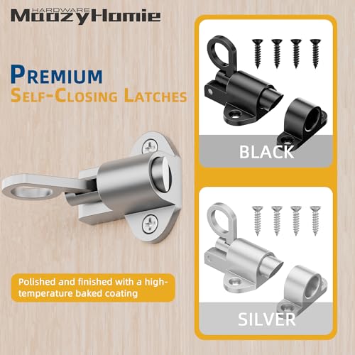 Self-Closing Latches, Silver Spring Door Lock, Aluminum Alloy Resilient Bolt Latch for Gate,Window and Cabinet, Security Automatic Spring Barrel Slide Door Lock with Screws, 2 Pack - color: Silver