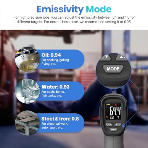 Etekcity Infrared Thermometer Laser Temperature Gun, Color Display | Easy-to-Read LCD, Large Color Digits, Pizza Oven, Griddle, Meat, HVAC, MAX Temperature, Adjustable Emissivity - color: Gray, style: Classic