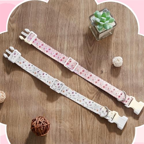 2 Pack Floral Goat Collars with Bells, Adjustable Nylon Sheep Collar 13.7-20.5 in, Loud Copper Bell Pet Anti Lost Grazing Collar for Small Farm Animal Goat Lamb Sheep Accessories, White Pink - style: Floral