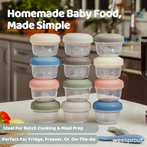 WeeSprout Leakproof Baby Food Storage - 12 Set, Small Plastic Containers with Lids, Lock in Freshness, Nutrients & Flavor, Freezer & Dishwasher Friendly, 4oz Snack Containers (Variety Matte) - color: Matte Variety