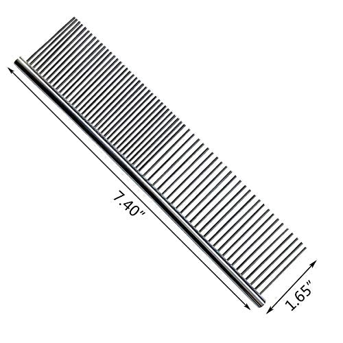 Stainless Steel Pet Grooming Comb with Rounded Ends - Professional Tool for Long and Short-Haired Dogs, Cats and Greyhounds