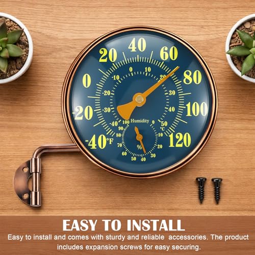 Sabary 4 Inch Outdoor Thermometer and Humidity Gauge 2 in 1 Window Thermometer for Outdoor Temperature and Humidity Monitor, Brass Analog Dial, Battery-Free for Patio Garage Garden Greenhouse Wall