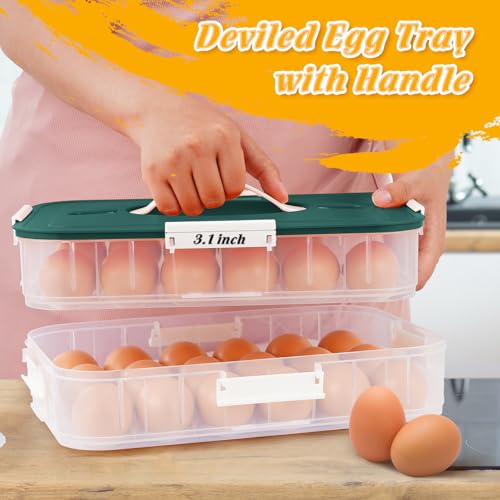 2-Layer Deviled Egg Containers with Lid,36 Slots Deviled Egg Tray Carrier | with Handle and Deviled Egg Injector Piping Tool Portable Egg Storage Carrier Tray Platter for Party Picnic Travel (green) - color: green