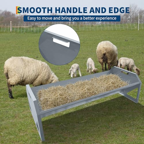 45-Inch Portable Livestock Feeding Trough, Heavy Duty 22 Gallon Capacity Feeder for Cows, Sheep, Horses, Pigs, Feeding Up to 10 Sheep, Durable Galvanized Steel（Silver） - color: Silver