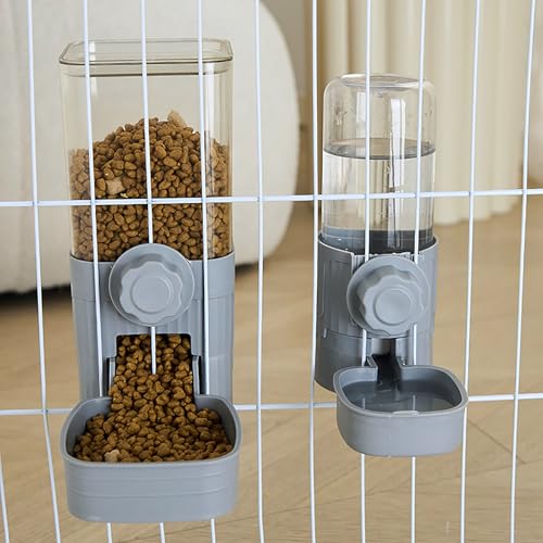 Hanging Automatic Food Water Dispenser,Rabbit Feeder Guinea Pig Water Bottle Food Feeder for Ferret Guinea Pig Rabbit Bunny Cage Accessories (Grey) - color: Grey