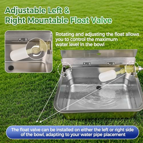 Automatic Dog Water Dispenser with Drain Hole, 304 Stainless Steel Auto Water Dog Bowl with Float Valve, Hose Quick Connect Fitting, Automatic Livestock Waterer for Horse, Chicken (4 Gallons) - size: 4 Gallons