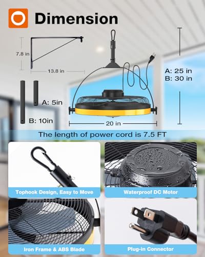 addlon 20 Inch IP65 Outdoor Ceiling Fan with Light, Remote & APP Control | IP65 waterproof, 3CCT dimmable light, 360-degree tilt, 6 speeds, wall-mount hook fan for patios, pergolas, porches, canopies - color: Ceiling & Wall Mount