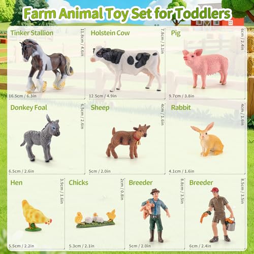 Large Farm Animal Figurines Toys Educational Playset for Kids 3+ | Solid, Realistic, Safe, Livestock Playset Suit for Big Red Barn Farm, Animals Play Figures, Learning Toys, Xmas Gifts - style: Farm Animal+Farmer