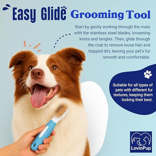 Pet Mat Remover – Professional Dematting Comb for Dogs and Cats | Dematting Comb w/Stainless Steel Rounded Teeth for Gentle Knot & Tangle Removal – Dog Dematting Tools & Dog Grooming Supplies - size: Mat Remover