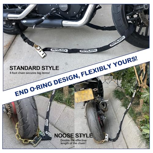 WARLION Heavy Duty Security Chain, 5ft x 3/8in Thick, 6.4lbs, Anti-Theft & Cut-Proof Motorcycle Chain with Cinch Ring - Secure Generators, Trailers, ATVs, Ebikes, & 2-Wheeled Vehicles (No Lock) - size: 5ft-3/8in