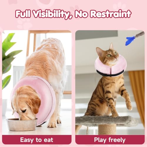 Grand Line Inflatable Dog Cone Collar, Soft Pet Recovery After Surgery (M+) | Does Not Block Vision | Protective Pet Neck Cone Alternative for Small, Medium, Large Dogs & Cats | Solid Pink - color: Pink, size: M+/ML(Neck:10"-14")