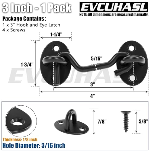 3 Inch Privacy Hook and Eye Latch, Black Iron Barn Door Lock Cabin Hooks, Eye Hook Latch for Gate Shutters Window Slide Barn Shed Cabinet, Sliding Door Lock Eye for Indoor Outdoor, 1 Pack - size: 3 Inch