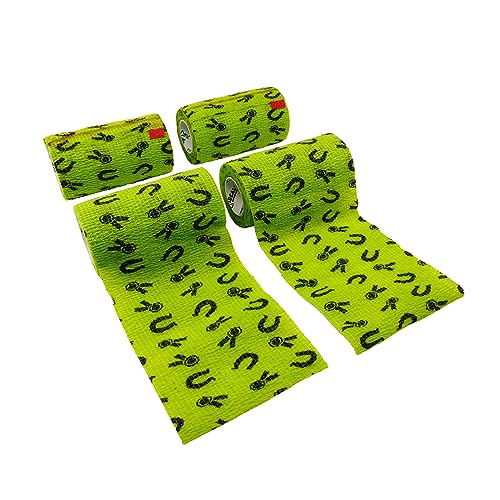 SyrFlex Cohesive Bandage 4” Green Horse Shoes and Ribbons 4pk - color: Green, style: Shoes and Ribbons
