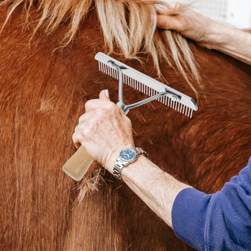 POPETPOP Horse Grooming Tool: Horse Mane and Tail Brush with Wood Handle - Combs for Pet Shedding, Dematting Brush Rake Comb for Sheep, Dog and Pet Grooming