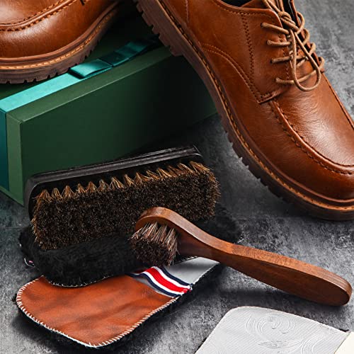 4 Pcs Horsehair Shine Shoes Brush Kit Polish Dauber Applicators Cleaning Leather Shoes Boots Care Brushes Suede Cleaner Brush with Microfiber Shoe Gloves(4 Pcs Style D) - style: 4 Pcs Style D