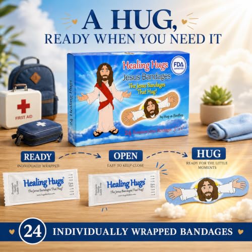 Healing Hugs Jesus Bandages - Premium Adhesive Hugging Jesus from Hug-a-BooBoo, The Jesus Bandages that Hug! 24 Count Box - size: 24ct, style: Healing Hugs Jesus