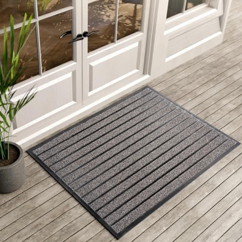 ubdyo Extra Durable Door Mat Outside Entrance (47" x 32", Bright Grey) | Dirt Trapping ,Non-Slip Backing, Indoor or Outdoor Use, Welcome Mat, Low Profile, Natural Rubber, Stain Fade Resistant - color: Bright Grey, size: 47" x 32" (Rectangular)