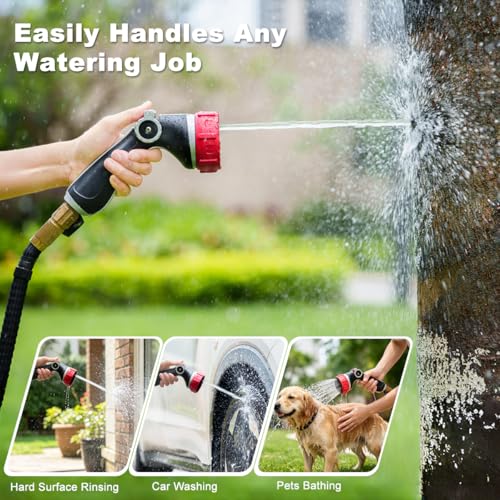 FANHAO Professional Garden Hose Nozzle Heavy Duty Metal, Thumb Control Spray Nozzle with 7 Patterns, High Pressure Water Nozzle with 3 Adjustable Jet Modes for Car Wash, Watering Lawn and Pets