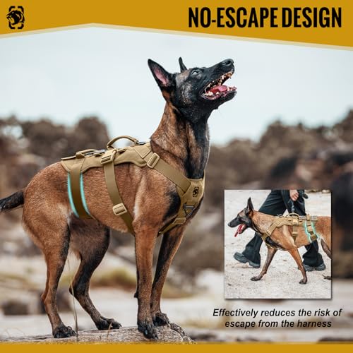 OneTigris Escape Proof Dog Harness, No Pull Dog Harness with Handles, Tactical Multi-Use Support Dogs Harnes for Large Dogs Everyday Wear Walking Hiking Training (Brown, X-Large) - color: Brown, size: X-Large