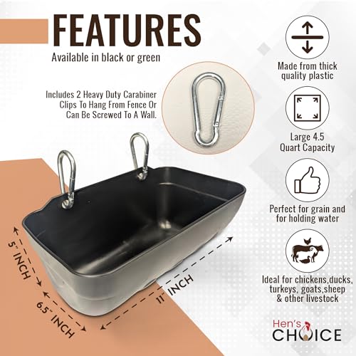 Hen's Choice™ Feeder and Waterer Trough for Chickens, Ducks, Goats, Sheep, Turkey, 4.5 Quart Capacity (4, Green)