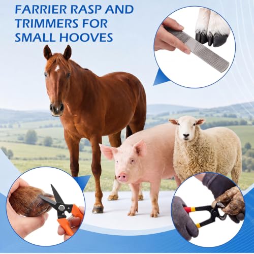 8Pcs 8" Farrier Tool Kit, Hoof Rasp Nipper Trimmer Brush Calf Sling | 8" Hoof Nipper, 300lb Capacity Adjustable Weighing Sling, Storage Bag Included, for Goat, Pig, Sheep, Donkey, Equine, Alpaca - style: Complete Hoof Care Kit