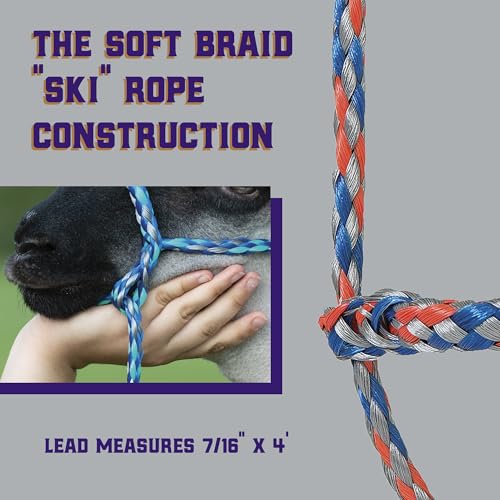 Weaver Livestock Braided Poly Rope Halter, 3/8" x 10" Modern, Adjustable, Soft Braid Sheep Halter, Livestock Equipment for Sheep, Goats - size: 3/8"X10'