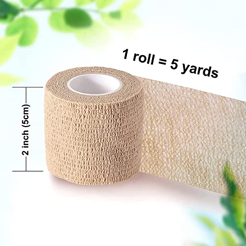Self Adhesive Bandage wrap, Elastic Bandage wrap 2 inch, Wrap for Injury | Self adhering, Self adherent cohesive wrap, adhesive wrap bandage rolls,For Sports, First Aid Tape, 5 Yards, 6 Pack - size: 2 Inch