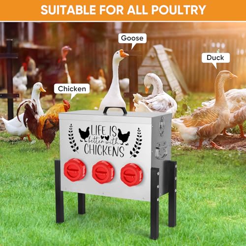 ‎Tgeyd 30 lb Chicken Feeder with 6 No-Waste Ports – Heavy-Duty Outdoor Metal Feeder with Adjustable Height, Locking Lid & Riveted Handles – Rustproof Feed Box for Poultry & Backyard Chickens - color: Rose-bengal