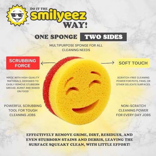 Smilyeez Scrub Moji Duo Scrubbing Sponge (Set of 3) Dual-Sided Scrub Sponges Multipurpose Sponge Scratch-Free Stain and Odor Resistant - color: Orange - Duo