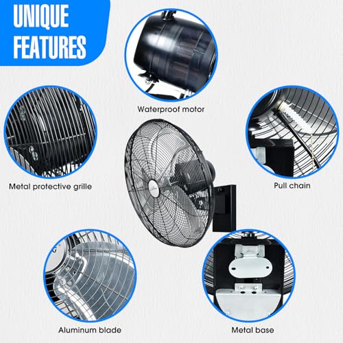 iLiving 20" Outdoor Oscillating High Velocity Wall Fan with 4750 CFM Heavy Duty Weatherproof Motor, Variable Speed Adjustment for Workshop, Garage, Patios, Commercial and industrial, 20 inch,Black - size: 20-Inch