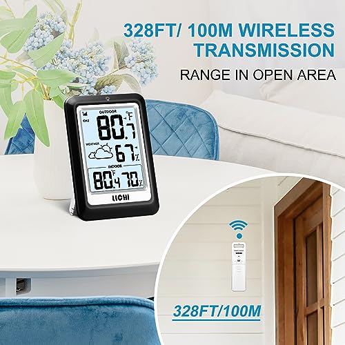 Indoor Outdoor Thermometer Wireless Weather Station, Internal External Thermometer Hygrometer, Home Batteryoperated Temperature Humiditymonitors330 Feet (About 100 Meters) Backlight Display (Black) - color: Black