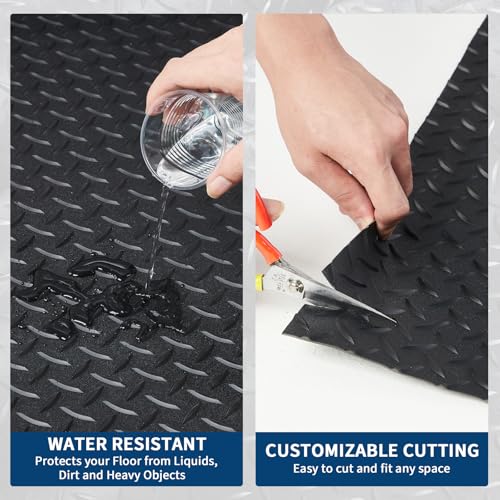 4 x 6 FT Garage Floor Mat, 2.8mm Thickened Flooring Roll Diamond Plate PVC Rubber Trailer Mat, Non-Slip Floor Protector Mat for Garage, Warehouse, Gyms, Trailer, SUV