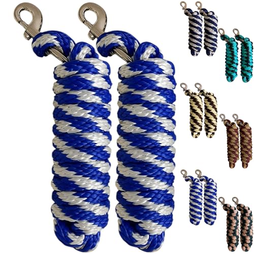 Majestic Ally Polypropylene Lead Rope with Removable Nickel Bolt Snap, 5/8 x 10 ft, for Horses and Livestock, 2 Pack (Royal Blue -White) - color: Royal Blue -White