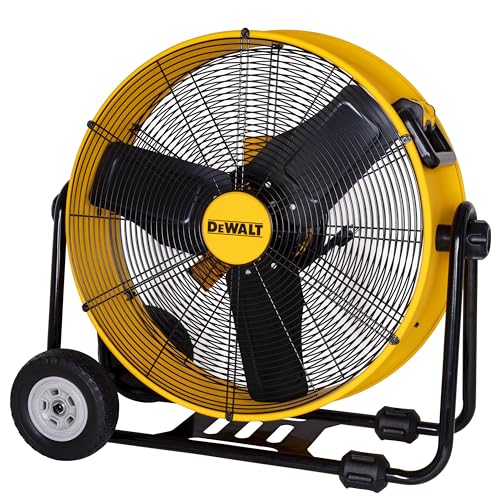 DEWALT 24 Inch Floor Fan, 360° Adjustable Tilt Drum Fan with Wheels DXF2490 | Max 6500CFM Stepless Speed Quick Cooling Metal Industrial Fan Heavy Duty Air Mover Large Wheels for Garage/Warehouse/Barn - style: DXF2490