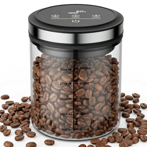 Vacuum Coffee Canister, One-touch Operation with Display, Standby Time Over 4500H, Vacuum Coffee Canister Suitable for Grain/Sugar/Tea Leaves/Flour, 1.2L Capacity with Large Feed Opening - size: 1.2L