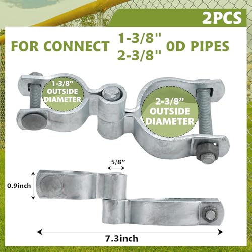 2 Pack 1-3/8" x 2-3/8" Chain Link Fence Gate Hinge Kit,Galvanized Steel Chain Link Fence Pipe gate Hinge with 2 PCS Female Hinges and 2 PCS Male Post Hinges, Bolts & Nuts Included - size: 2-3/8" x 1-3/8"(2 Pack)