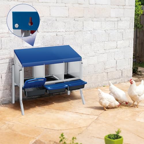 Garvee 3-Hole Roll Away Egg Collection Chicken Nesting Box | Galvanized Steel Nest Box for Laying Eggs - color: Blue, size: 3 holes with legs