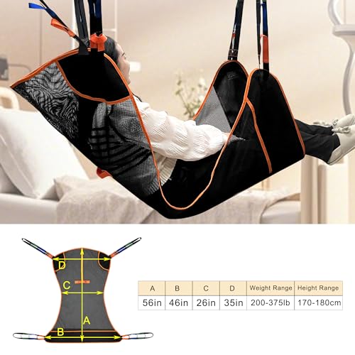 Universal Full Body Patient Lift Sling, Transfer Sling for Elderly & Disabled with Padded, Patient Aid Lift Medical Sling for Shower Bath, Transfer, Positioning and Lifting (Black) - size: L